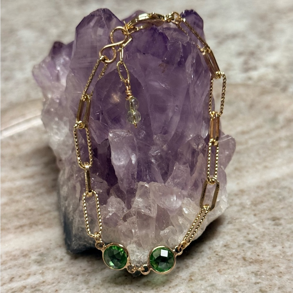 Gold-Filled Peridot Green Bracelet - August Birth Stone. - Picture 5 of 5